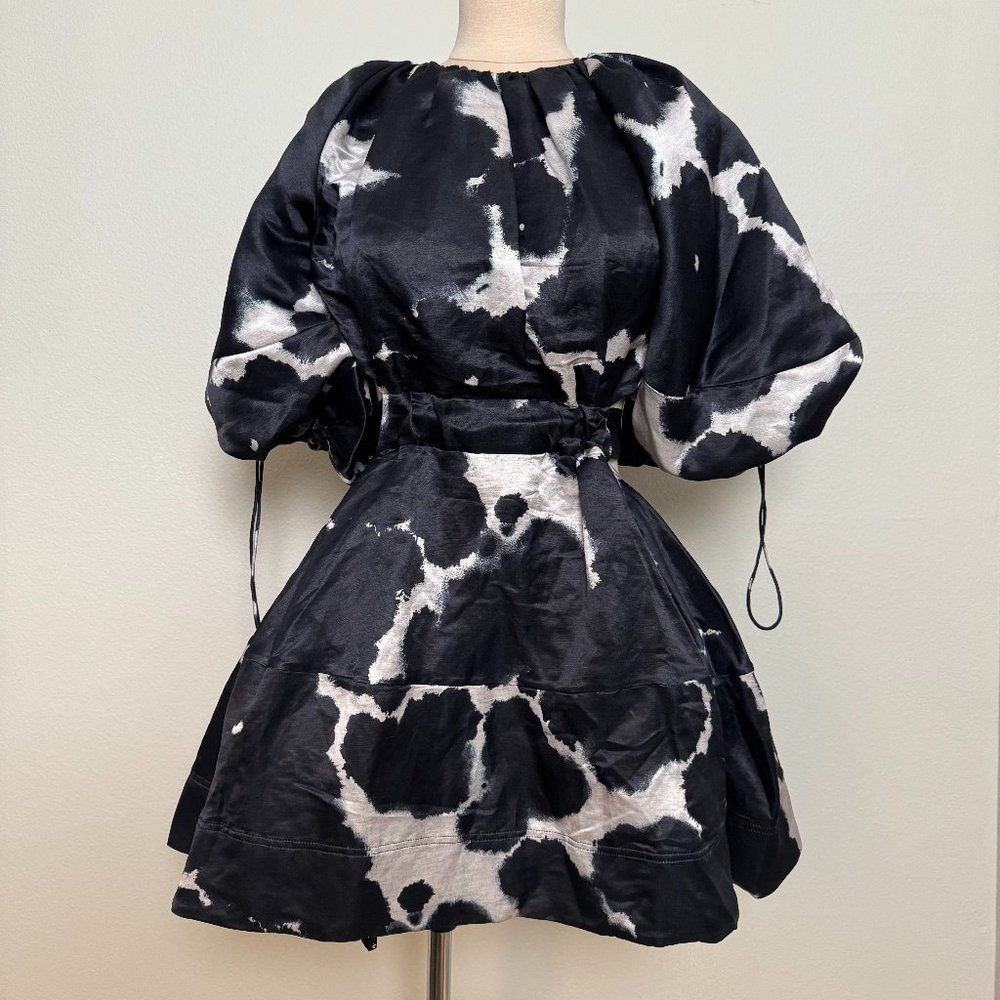 Aje Oxidized Dark Blue Cutout Linen-Blend Mini Dress - Size: 14 AU